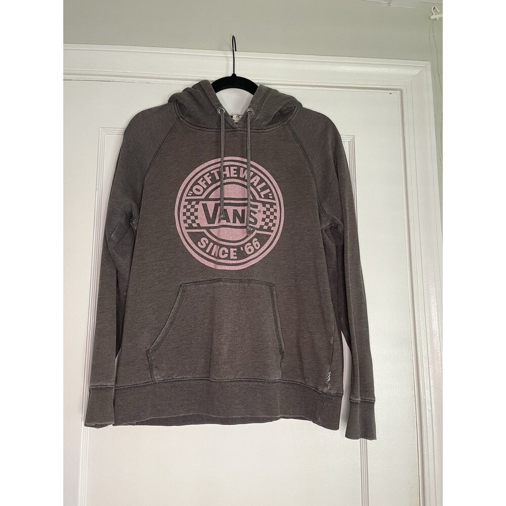 VANS Women's Gray Pullover Hoodie M Fleece Logo Long Sleeve Hooded